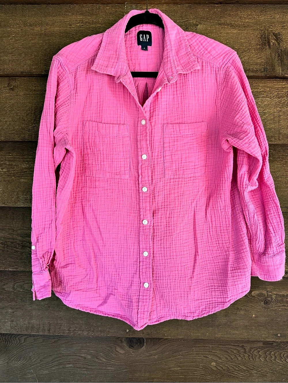 Gap Women's Pink Long Sleeve Button Up Blouse Sz S Cotton Gauze Oversized Fit